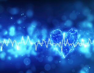 Visual of Heartbeat pulse neon blue line, EKG cardio line background. Generated AI image