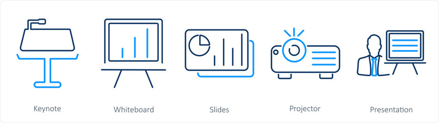 A set of 5 Business Presentation icons as keynote, white board, slides