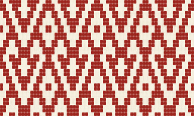 Fototapeta premium valentine Heart Ikat embroidery on a cream background.geometric crochet and knitting pattern are traditional. Aztec-style. design for texture, fabric, clothing, wrapping, decoration, rugs, carpet, bag