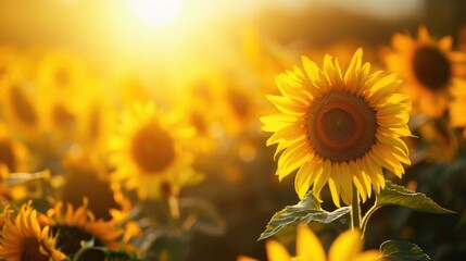 Sunflower field in sunset background