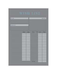Wish List Planner. Minimalist planner template set. Vector illustration.