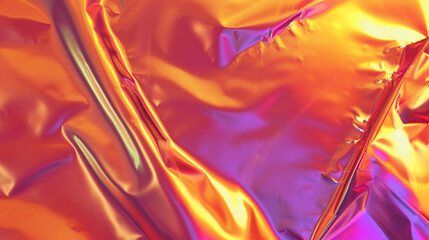 Holographic Foil Yellow Orange Red Iridescent Abstract Motion Background. Creative background. Copy paste area for texture
