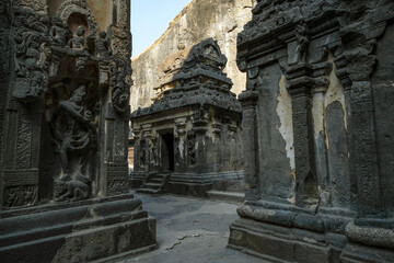 Kailasa Temple in the Ellora Caves complex in the Aurangabad District of Maharashtra, India. - 722852193
