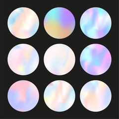 Gradient round set with holographic mesh. Abstract hologram.