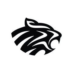 Black and white abstract ferocious cat, puma, tiger or lion mascot head 