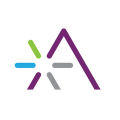 Abstract letter A with colorful ray sparks simple logo icon