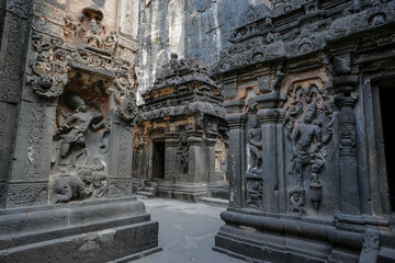 Kailasa Temple in the Ellora Caves complex in the Aurangabad District of Maharashtra, India. - 722853313
