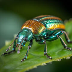 Naklejka premium a close up of a Beetle on a leaf