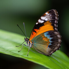 Fototapeta na wymiar a close up of a butterfly on a leaf