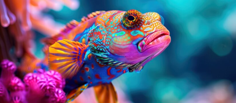 Beautiful fish underwater ocean animal in style of pop art vibrant color background. Generated AI