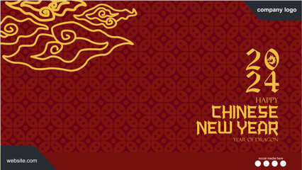 Elegant Red Happy Chinese New Year 2024 Banner with Modern Geometrical Background. Design for Greeting Card, Banner, Poster, and Calendar. Gong Xi Fa Cai Vector Illustration