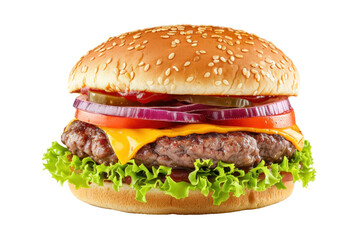 A giant juicy burger, cut out - stock png.