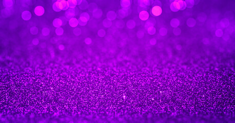 Sparkling purple magenta glitter background with bokeh. Closeup view, dof. Pattern with shining...