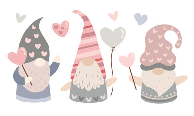Cute gnome Valentines clipart. Valentines day clipart. Gnome love in cartoon flat style. Vector illustration.