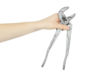 throw away adjustable gas wrench, old adjustable gas wrench in hand in front of the trash can, the concept is not to throw away the old tool	