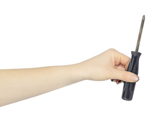 throw away the screwdriver, old screwdriver in hand in front of the trash can, the concept is not to throw away the old tool	