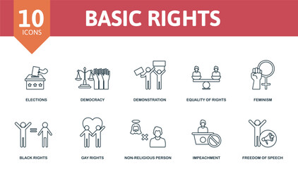 Fototapeta na wymiar Basic Rights set icon. Editable icons basic rights theme such as elections, demonstration, feminism and more.