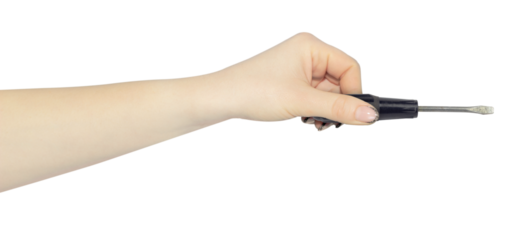 throw away the screwdriver, old screwdriver in hand in front of the trash can, the concept is not to throw away the old tool	