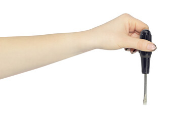 throw away the screwdriver, old screwdriver in hand in front of the trash can, the concept is not to throw away the old tool	