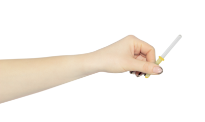 pipette in hand, outstretched hand with medical nose pipette isolated from background