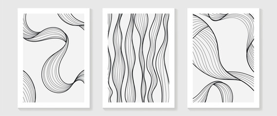 Abstract line art background vector. Minimalist modern botanical contour drawing on white color. Contemporary art design illustration for wallpaper, wall decor, card, poster, cover, print.