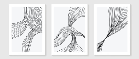 Abstract line art background vector. Minimalist modern botanical contour drawing on white color. Contemporary art design illustration for wallpaper, wall decor, card, poster, cover, print.