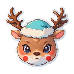 a sticker of a deer wearing a Santa hat, Generative AI