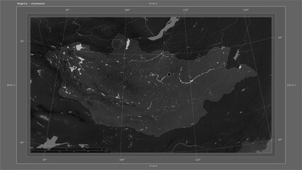 Mongolia composition. Grayscale elevation map
