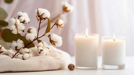 Fototapeta na wymiar a candle and a plant on a table