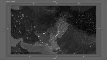 Pakistan composition. Grayscale elevation map