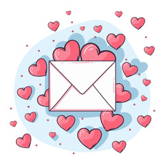 Love letter for Valentine's Day with hearts around, isolated on white background. Vector illustration for any design. - 722857747