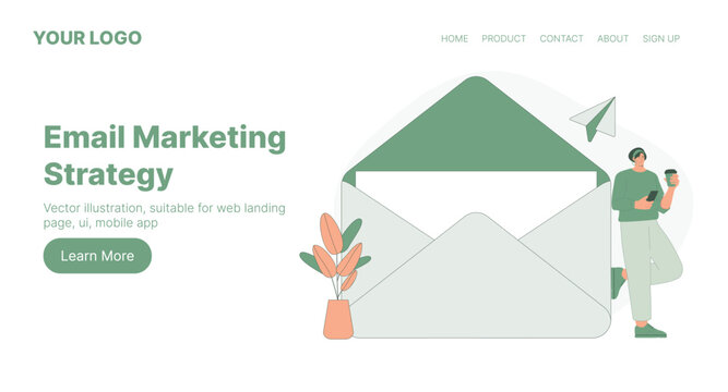 Email Marketing Strategy. Flat Cartoon Vector Illustration.