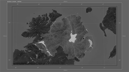 Northern Ireland composition. Grayscale elevation map