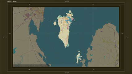 Bahrain composition. OSM Topographic Humanitarian style map