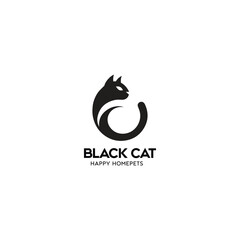 Minimalistic Black Cat Logo Design for Happy HomePets Brand