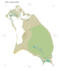 Barbuda - Antigua and Barbuda shape isolated on white. OSM Topographic Humanitarian style map