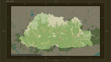 Bhutan composition. OSM Topographic Humanitarian style map