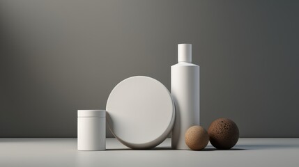 Cosmetic bottle, gray background. Beauty mockup.