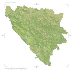 Bosnia and Herzegovina shape isolated on white. OSM Topographic Humanitarian style map