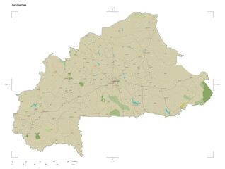 Burkina Faso shape isolated on white. OSM Topographic Humanitarian style map