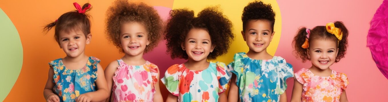 group of smiling kids in colorful casual clothes
