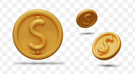 Model of big golden coin with dollar symbol. Realistic money for banking