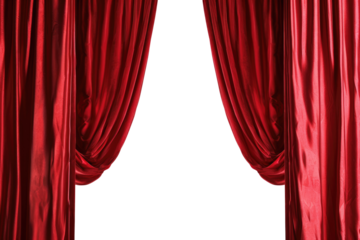 Red stage curtains for the theater, cut out - stock png.