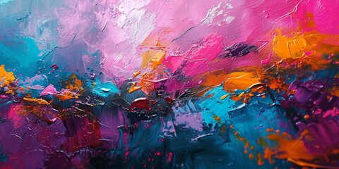 Colorful street art graffiti background. Pink, magenta, blue, yellow colors drips, flows, streaks of paint. Abstract colorful spilled out oil paints, Generative AI 