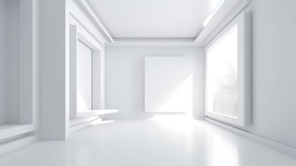 minimal white empty living room interior render