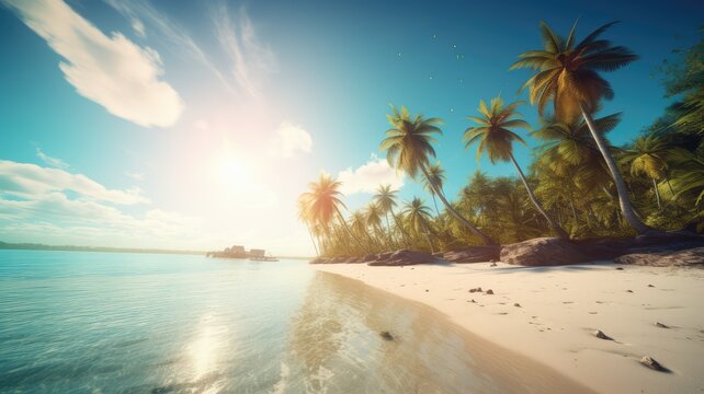 beautiful and natural tropical palm tree seascape wallpaper