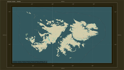 Falkland Islands composition. OSM Topographic Humanitarian style map