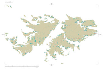 Falkland Islands shape isolated on white. OSM Topographic Humanitarian style map