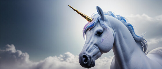 White unicorn with gold horn.