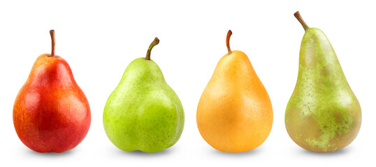 Pear isolated set. Collection of red, green, yellow pears and conference on a transparent background. - Powered by Adobe